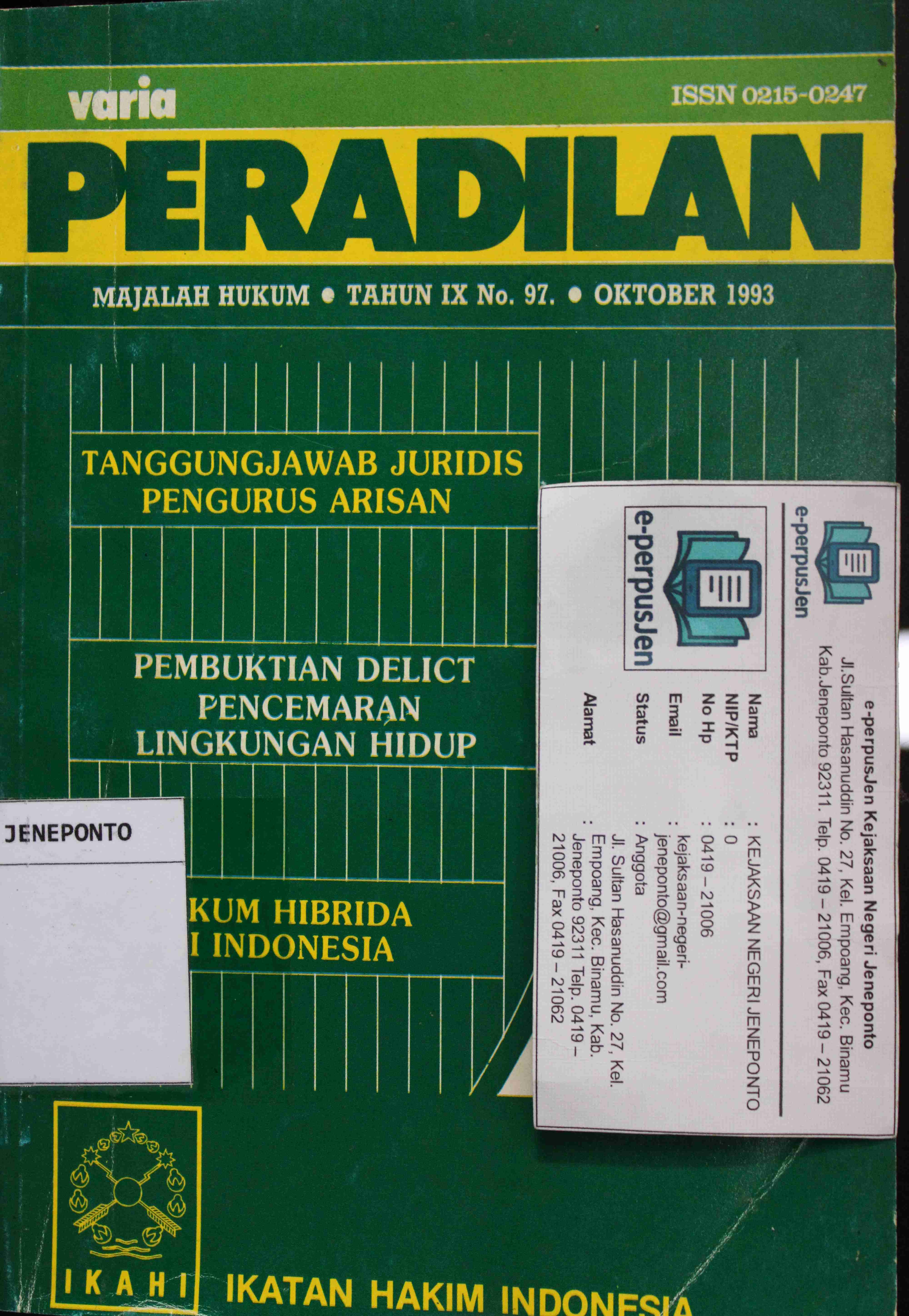Varia Peradilan Majalah Hukum Tahun IX No 97 Oktober 1993